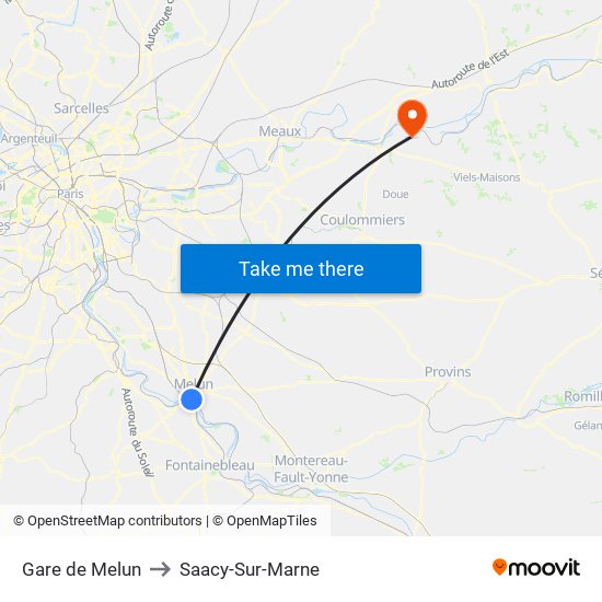 Gare de Melun to Saacy-Sur-Marne map