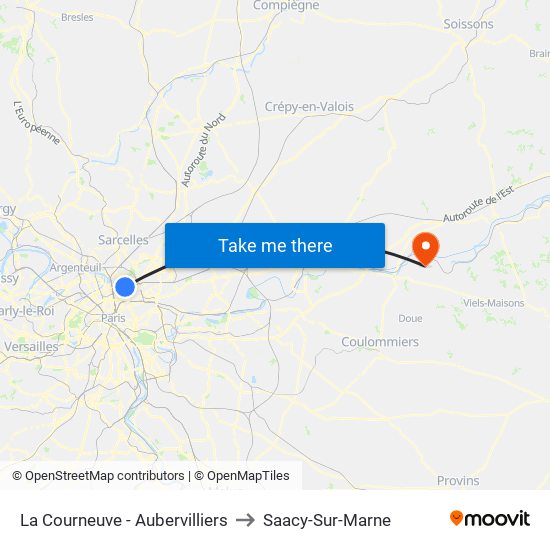La Courneuve - Aubervilliers to Saacy-Sur-Marne map