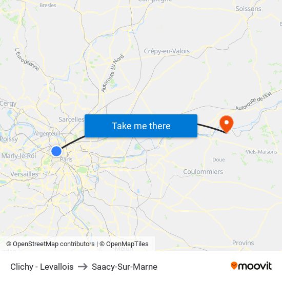 Clichy - Levallois to Saacy-Sur-Marne map