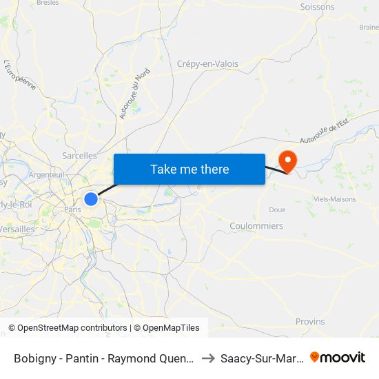 Bobigny - Pantin - Raymond Queneau to Saacy-Sur-Marne map