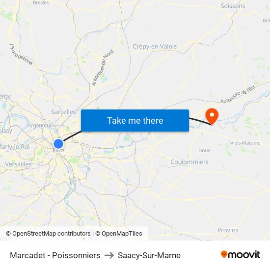 Marcadet - Poissonniers to Saacy-Sur-Marne map