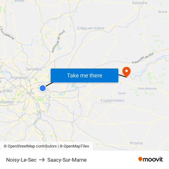 Noisy-Le-Sec to Saacy-Sur-Marne map
