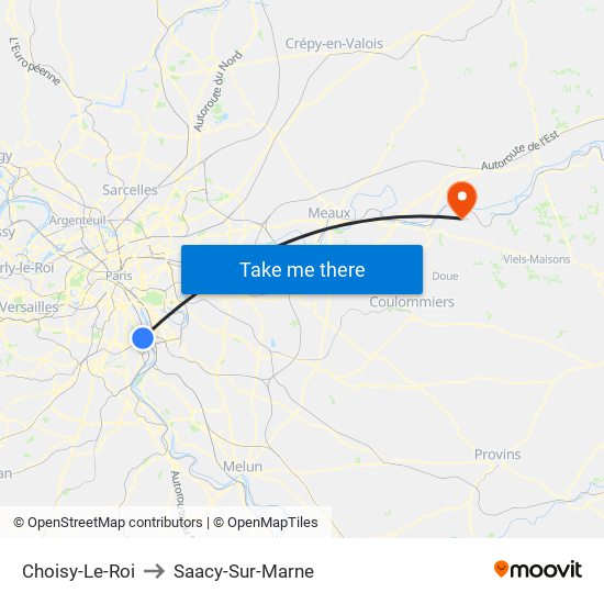 Choisy-Le-Roi to Saacy-Sur-Marne map