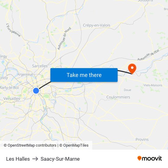 Les Halles to Saacy-Sur-Marne map