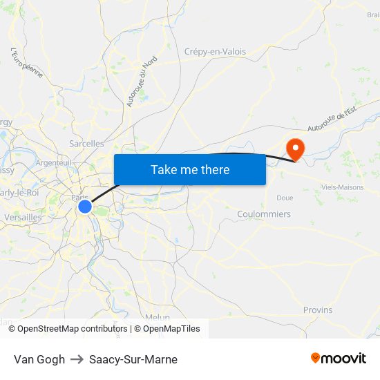 Van Gogh to Saacy-Sur-Marne map