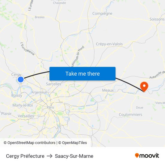 Cergy Préfecture to Saacy-Sur-Marne map