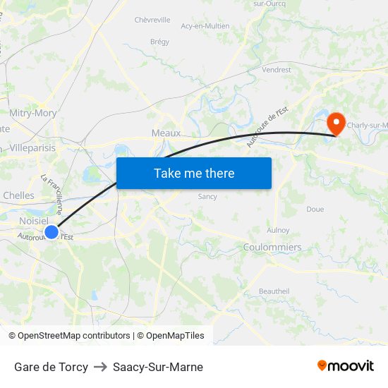 Gare de Torcy to Saacy-Sur-Marne map