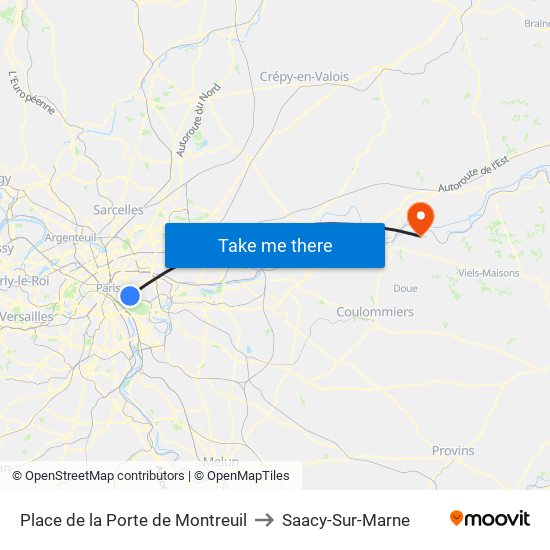 Place de la Porte de Montreuil to Saacy-Sur-Marne map