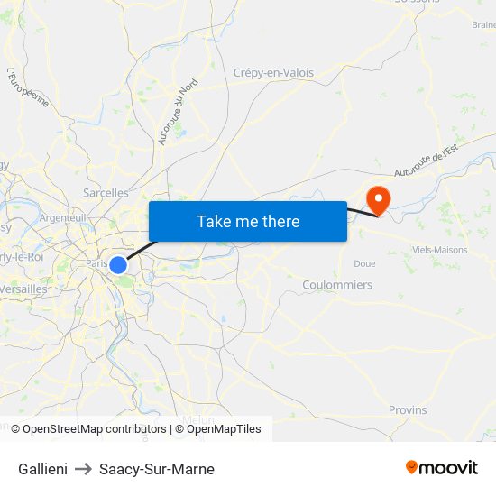 Gallieni to Saacy-Sur-Marne map