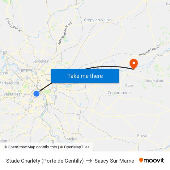 Stade Charléty (Porte de Gentilly) to Saacy-Sur-Marne map