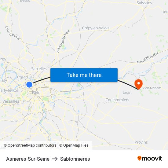 Asnieres-Sur-Seine to Sablonnieres map