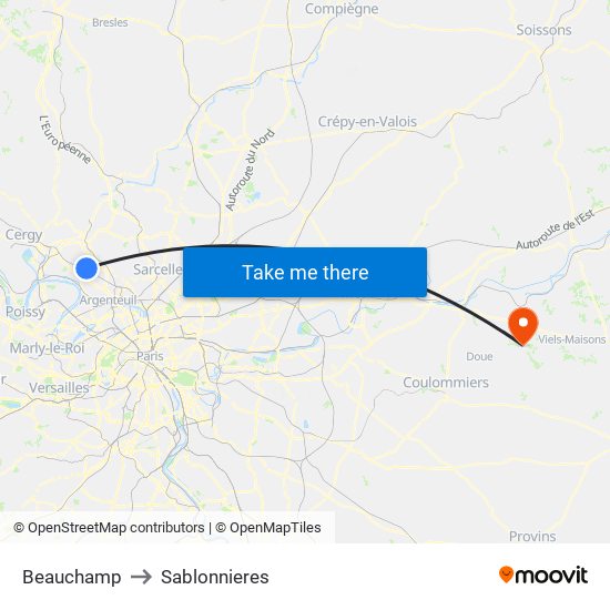 Beauchamp to Sablonnieres map