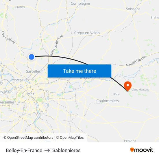 Belloy-En-France to Sablonnieres map