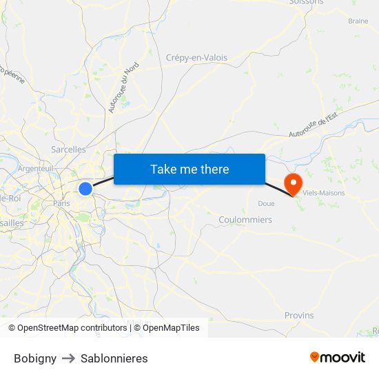Bobigny to Sablonnieres map