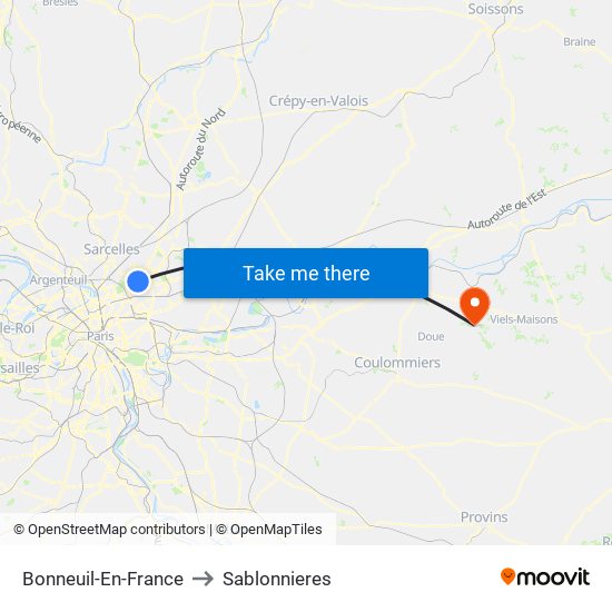 Bonneuil-En-France to Sablonnieres map