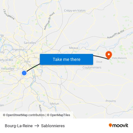 Bourg-La-Reine to Sablonnieres map