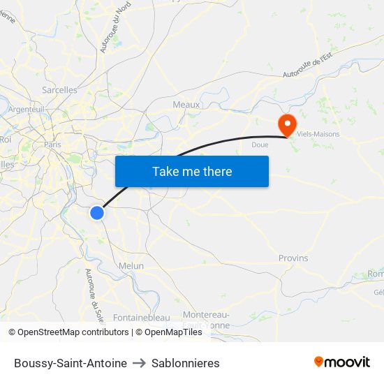 Boussy-Saint-Antoine to Sablonnieres map