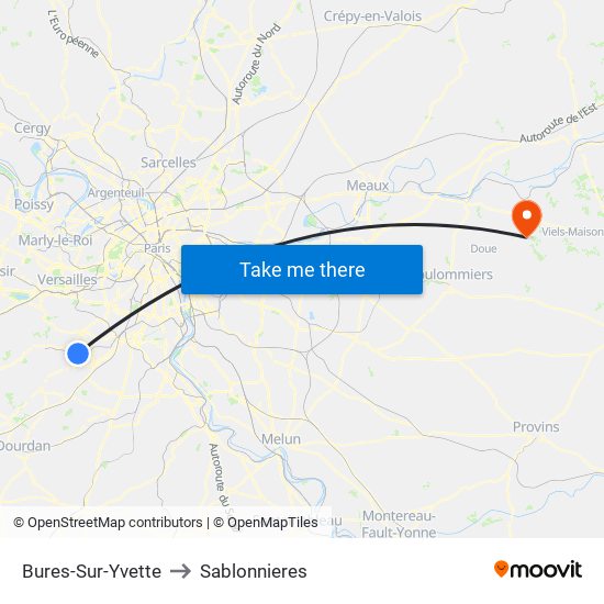 Bures-Sur-Yvette to Sablonnieres map