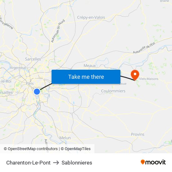Charenton-Le-Pont to Sablonnieres map