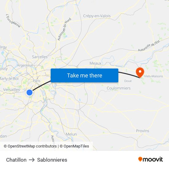 Chatillon to Sablonnieres map
