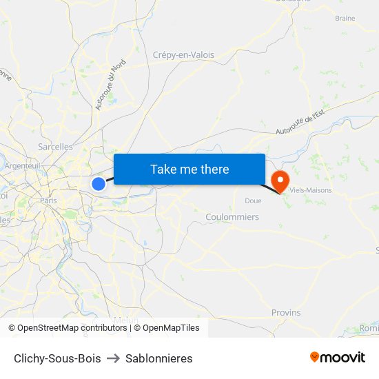 Clichy-Sous-Bois to Sablonnieres map