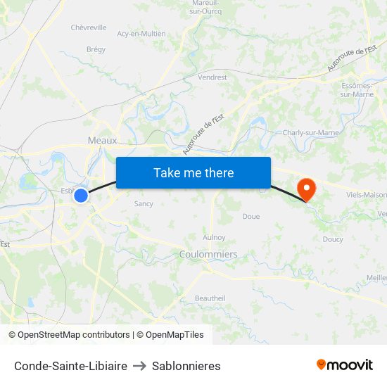 Conde-Sainte-Libiaire to Sablonnieres map