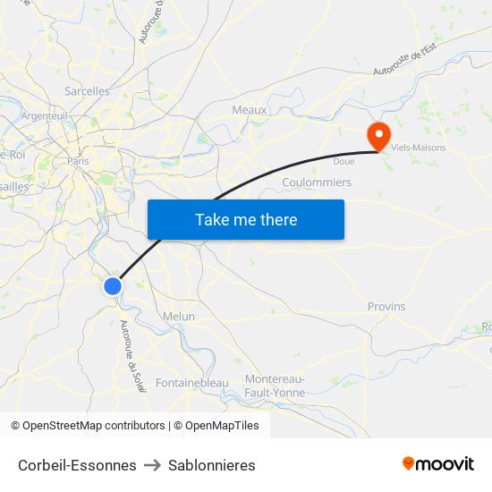 Corbeil-Essonnes to Sablonnieres map