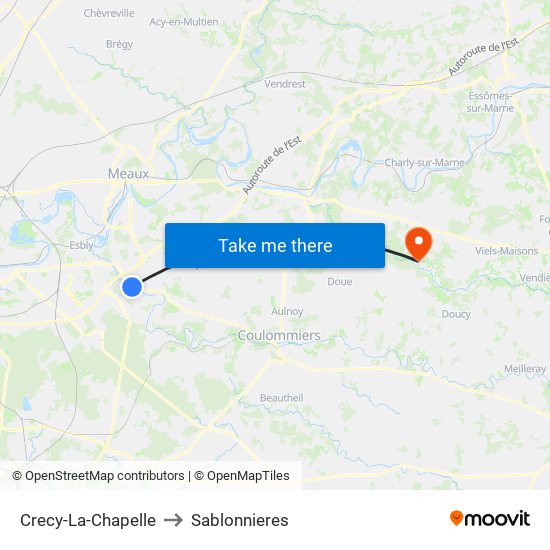 Crecy-La-Chapelle to Sablonnieres map