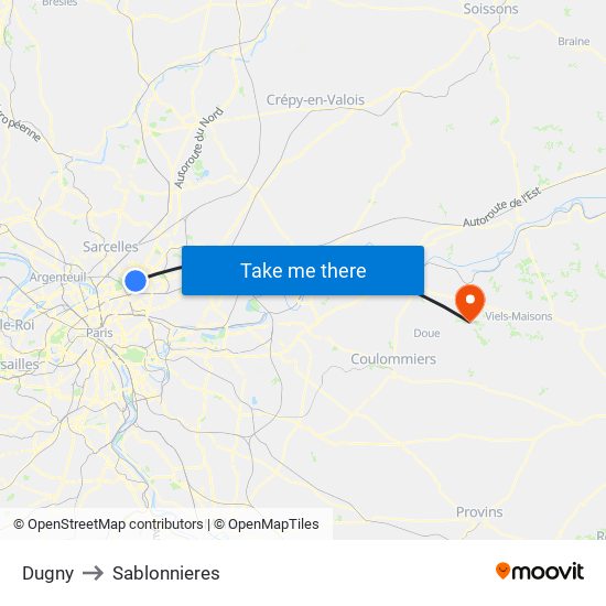 Dugny to Sablonnieres map