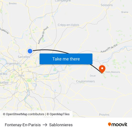 Fontenay-En-Parisis to Sablonnieres map