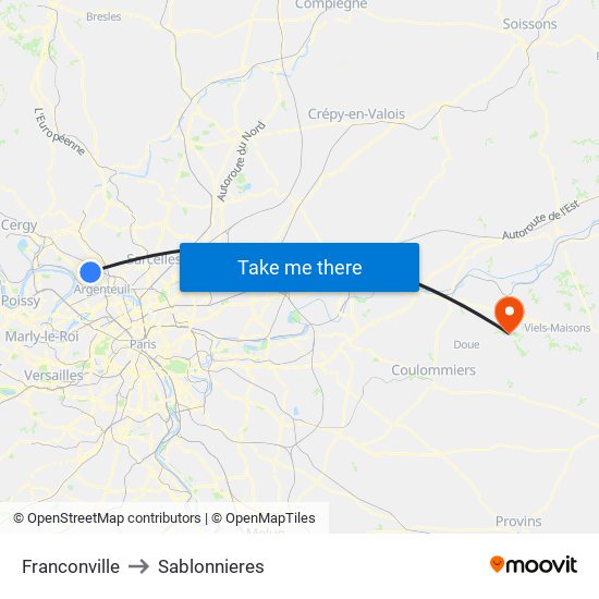 Franconville to Sablonnieres map
