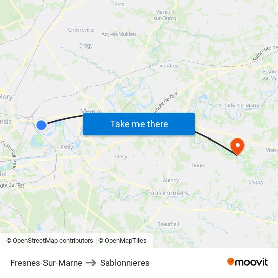 Fresnes-Sur-Marne to Sablonnieres map