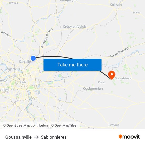 Goussainville to Sablonnieres map