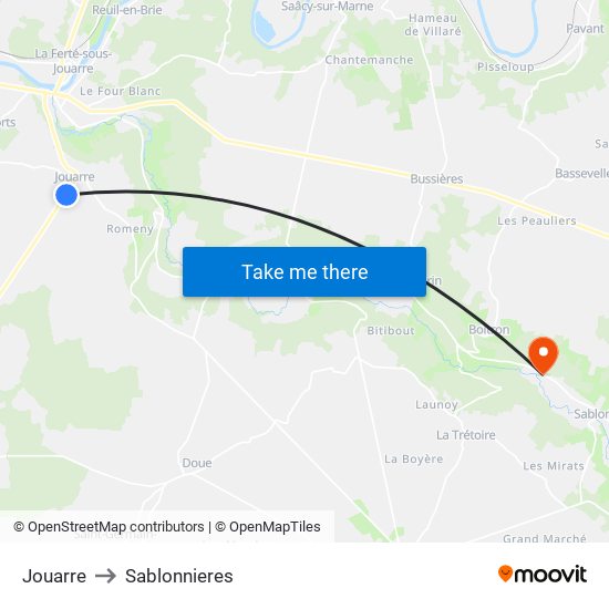 Jouarre to Sablonnieres map