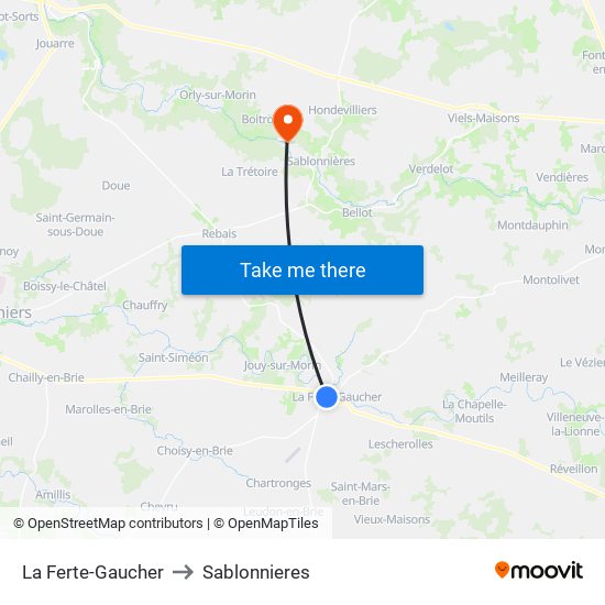 La Ferte-Gaucher to Sablonnieres map
