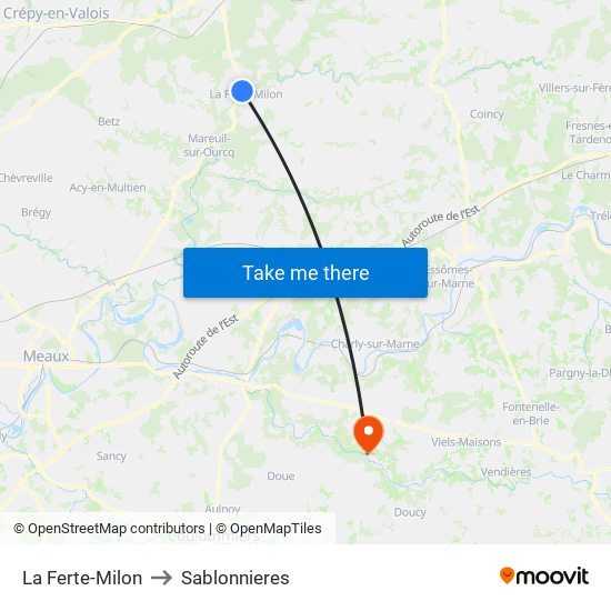 La Ferte-Milon to Sablonnieres map
