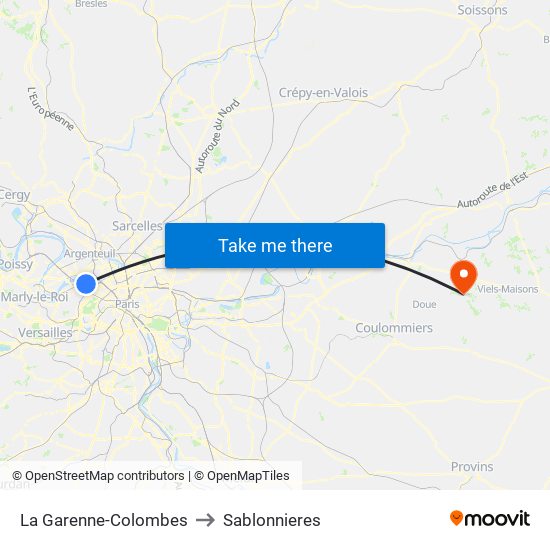 La Garenne-Colombes to Sablonnieres map