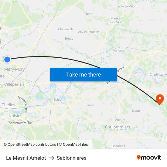 Le Mesnil-Amelot to Sablonnieres map