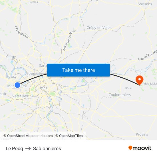 Le Pecq to Sablonnieres map