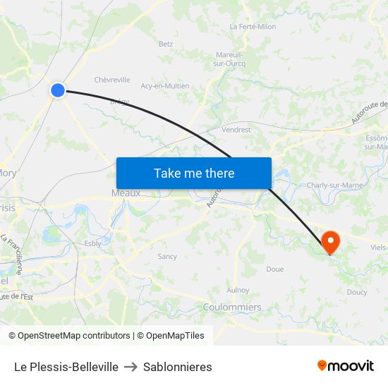 Le Plessis-Belleville to Sablonnieres map