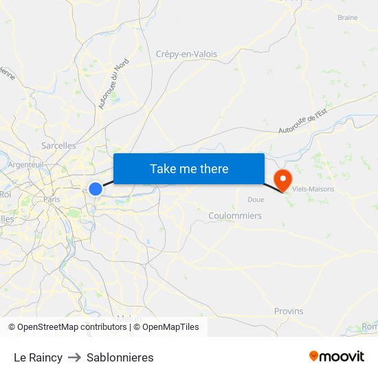 Le Raincy to Sablonnieres map