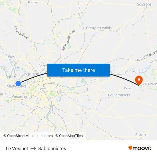 Le Vesinet to Sablonnieres map