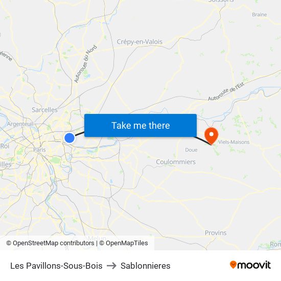 Les Pavillons-Sous-Bois to Sablonnieres map
