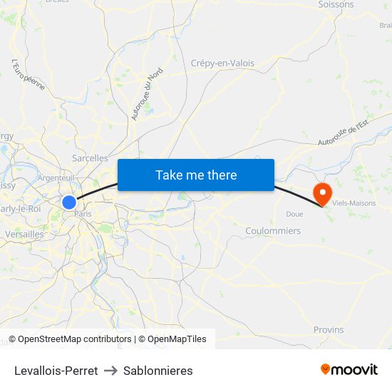 Levallois-Perret to Sablonnieres map