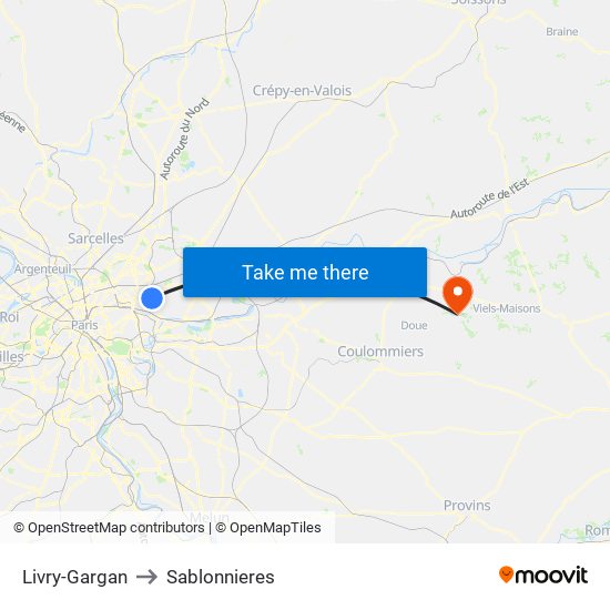 Livry-Gargan to Sablonnieres map