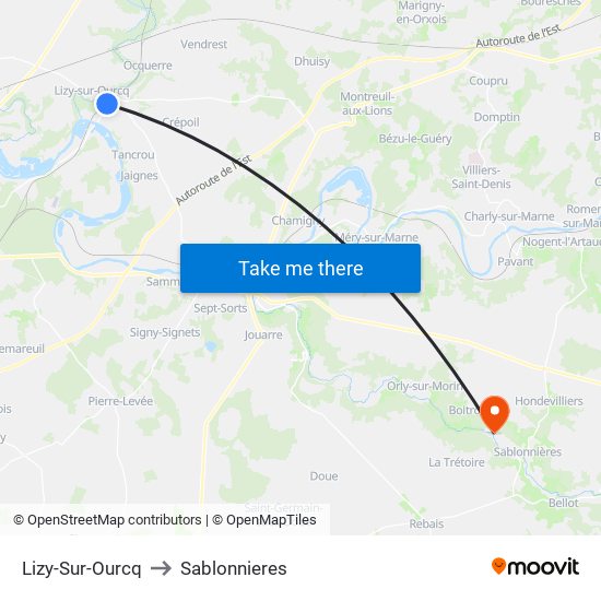 Lizy-Sur-Ourcq to Sablonnieres map
