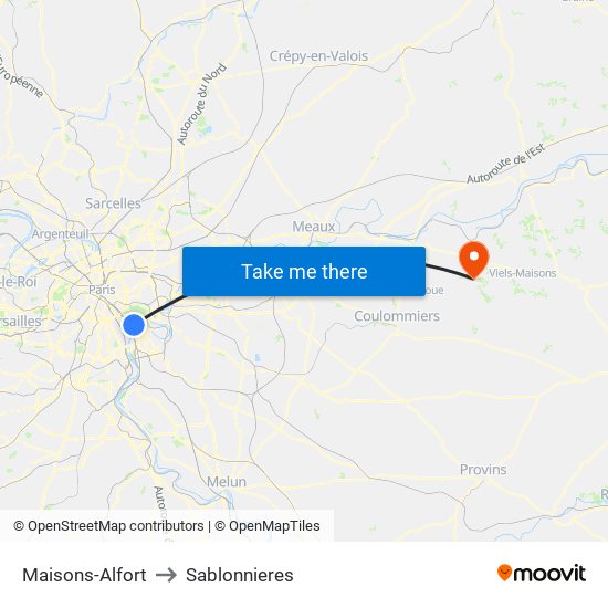 Maisons-Alfort to Sablonnieres map
