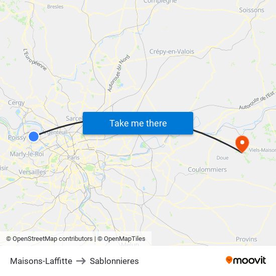 Maisons-Laffitte to Sablonnieres map