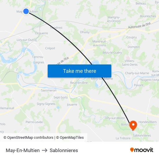 May-En-Multien to Sablonnieres map