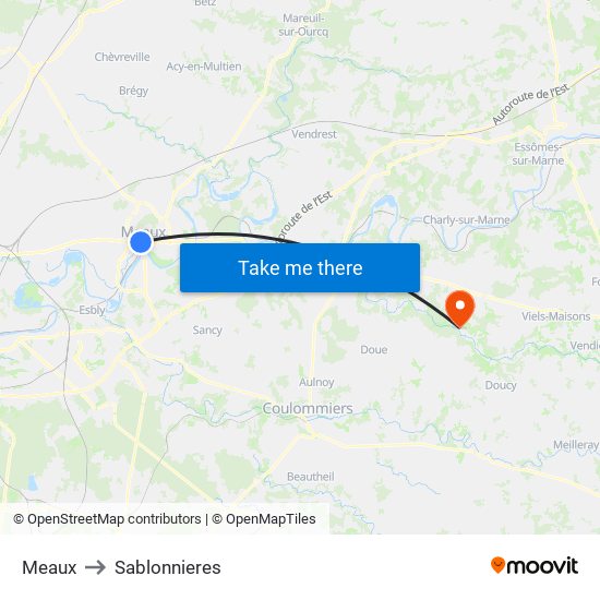 Meaux to Sablonnieres map